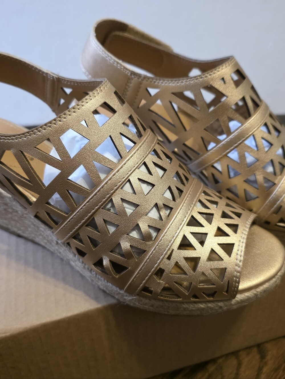 Comfortview Women's Metallic Cutout Espadrille Wedge Sandals - Gold 9.5 WW Wide
